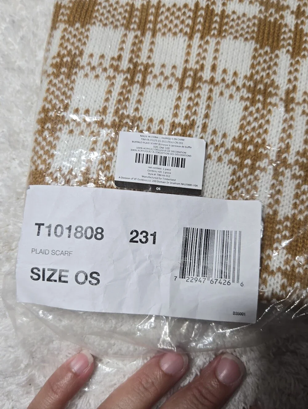 Timberland White & Brown Plaid Scarf OS  NWT